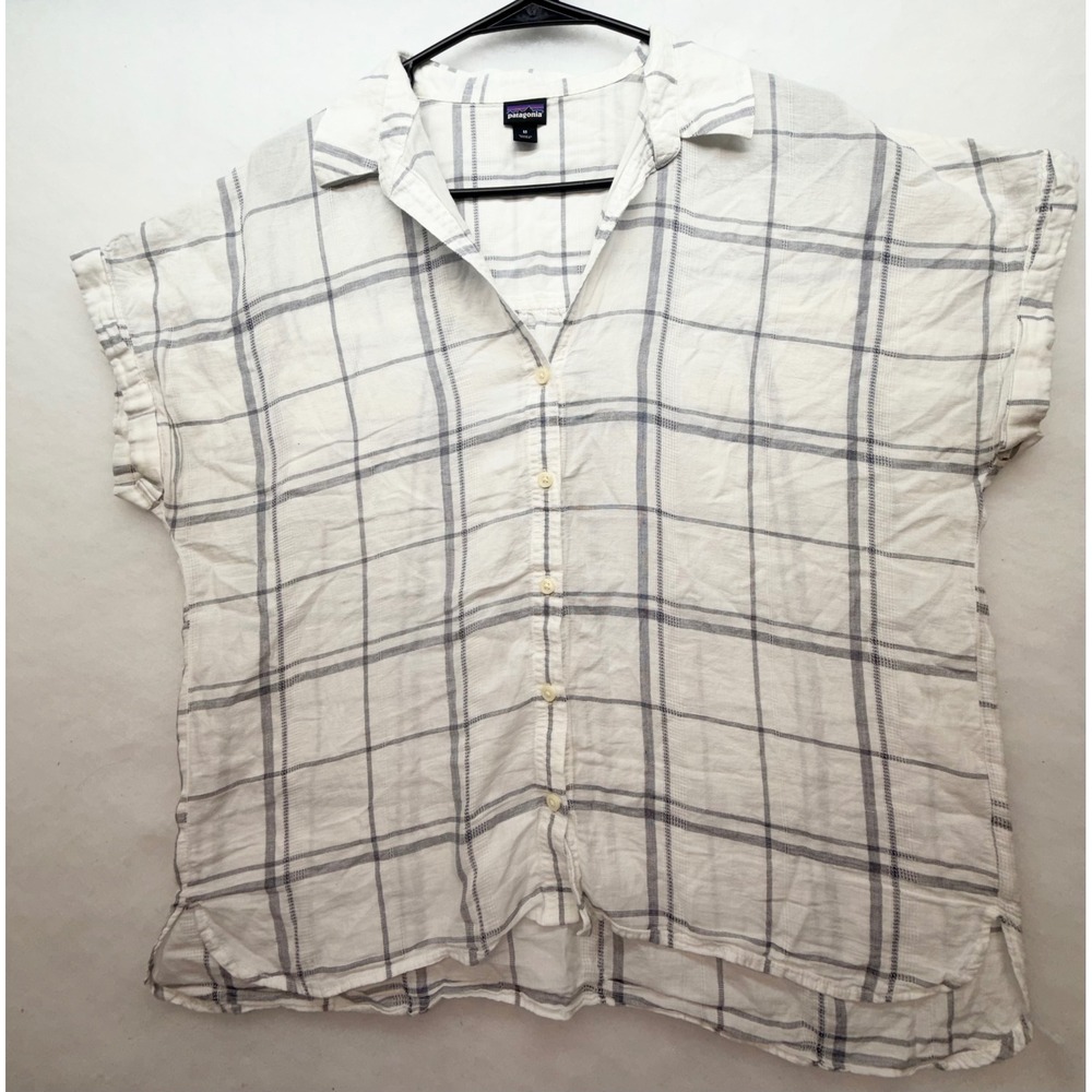 Patagonia Womens Lightweight A/C Shirt White Blue Plaid Cotton Hemp STY52960 M - Picture 2 of 9